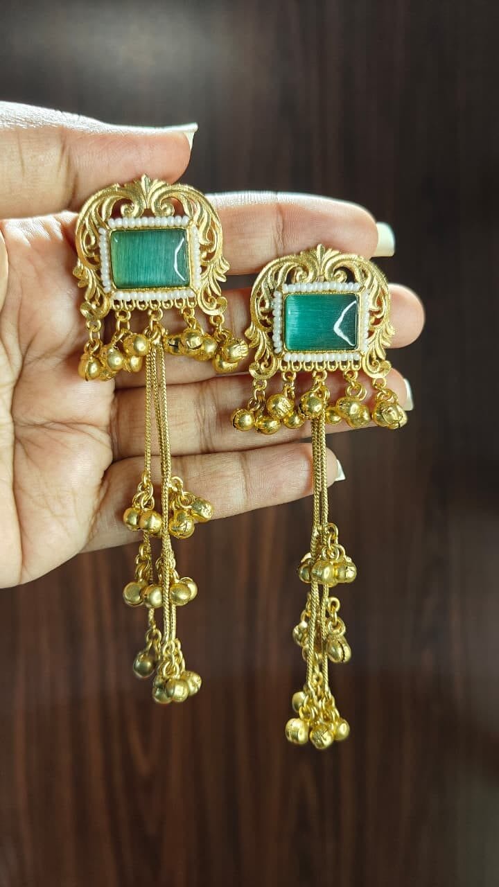 Aaina Kashmiri Earrings - Mint Green - Image 2