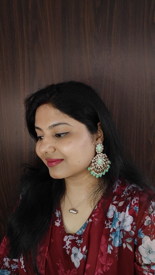 Mint Green Kundan Chandelier Earrings - Image 2