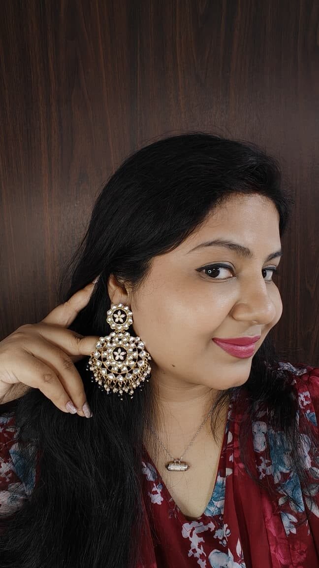 Royal Black Kundan Chandelier Earrings - Image 2