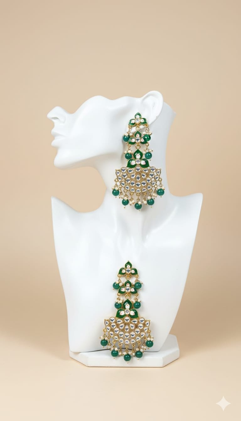 Emerald Empress Kundan Chandelier Earrings