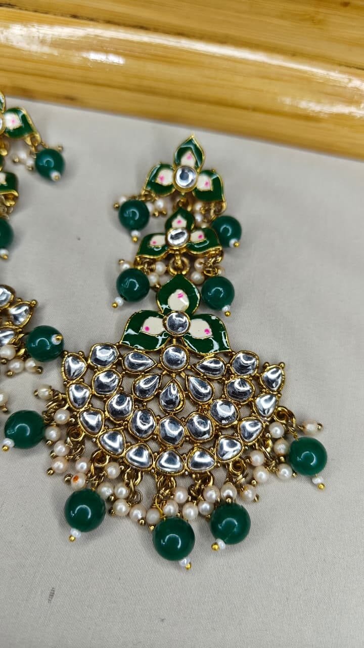 Emerald Empress Kundan Chandelier Earrings - Image 3