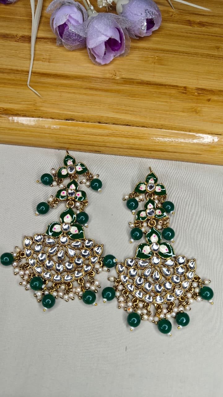 Emerald Empress Kundan Chandelier Earrings - Image 2
