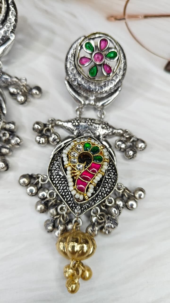 Meher Pacchi Kundan Peacock Dangler Earrings - Image 5