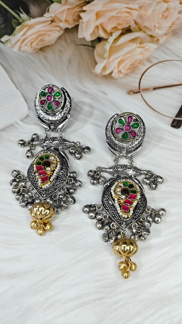 Meher Pacchi Kundan Peacock Dangler Earrings - Image 6