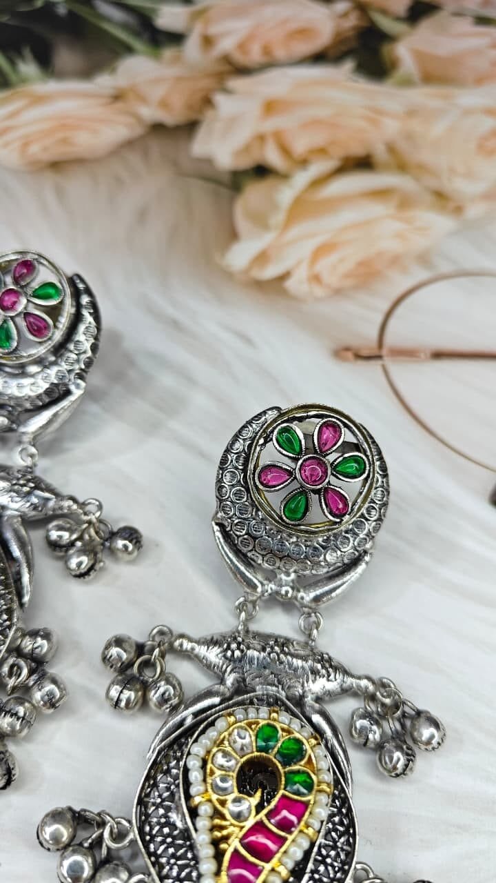 Meher Pacchi Kundan Peacock Dangler Earrings - Image 3