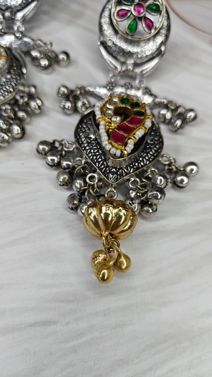 Meher Pacchi Kundan Peacock Dangler Earrings - Image 4